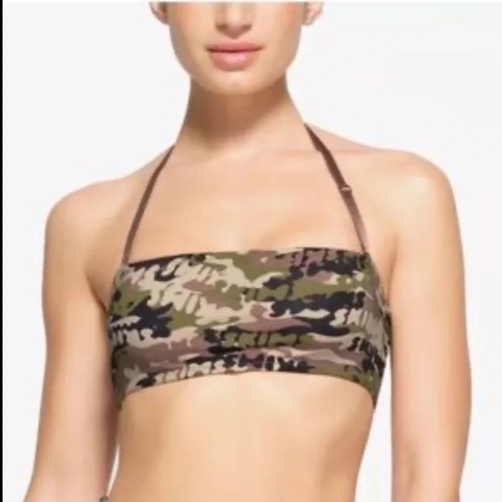 RARE SKIMS Bandeau Bikini Top Recycled Swim‎ Logo Camo Strapless Halter 3X